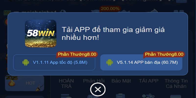 Tải app 58win trên thiết bị hệ điều hành Android
